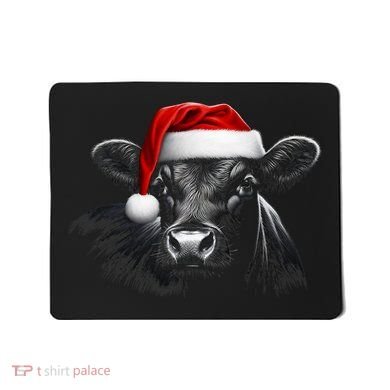 Angus Rancher Christmas Cow Santa Hat Black Mousepad