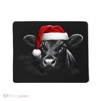 Angus Rancher Christmas Cow Santa Hat Black Mousepad thumb 0
