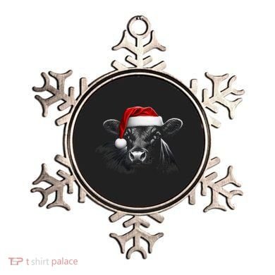 Angus Rancher Christmas Cow Santa Hat Black Ornament
