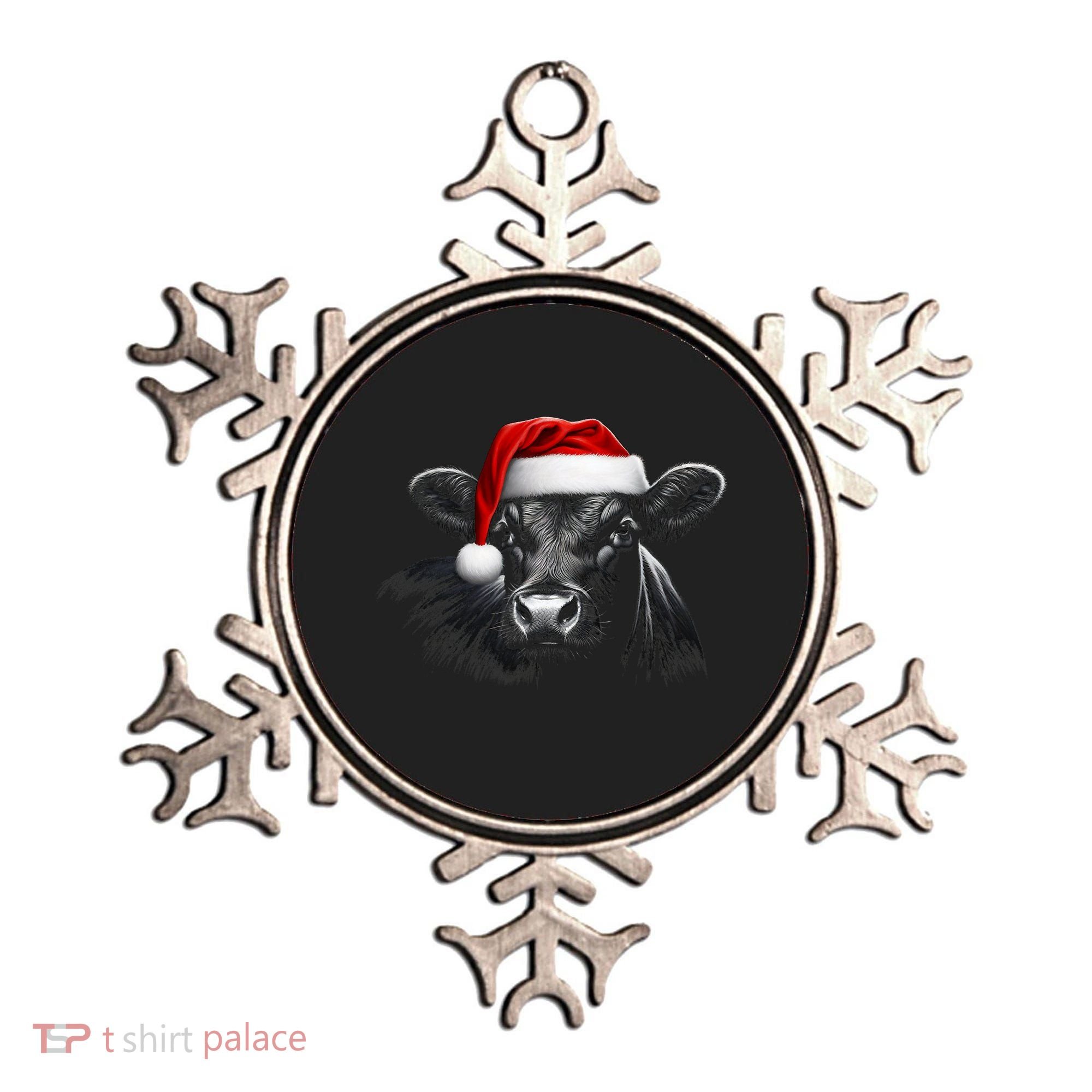 Angus Rancher Christmas Cow Santa Hat Black Ornament