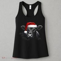 Angus Rancher Christmas Cow Santa Hat Black Women's Tank Top thumb 3