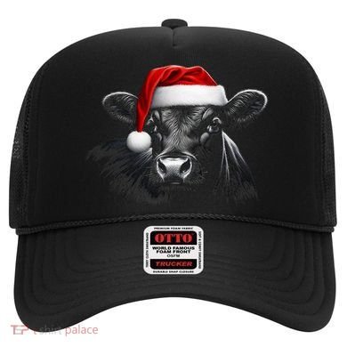 Angus Rancher Christmas Cow Santa Hat Black Hat
