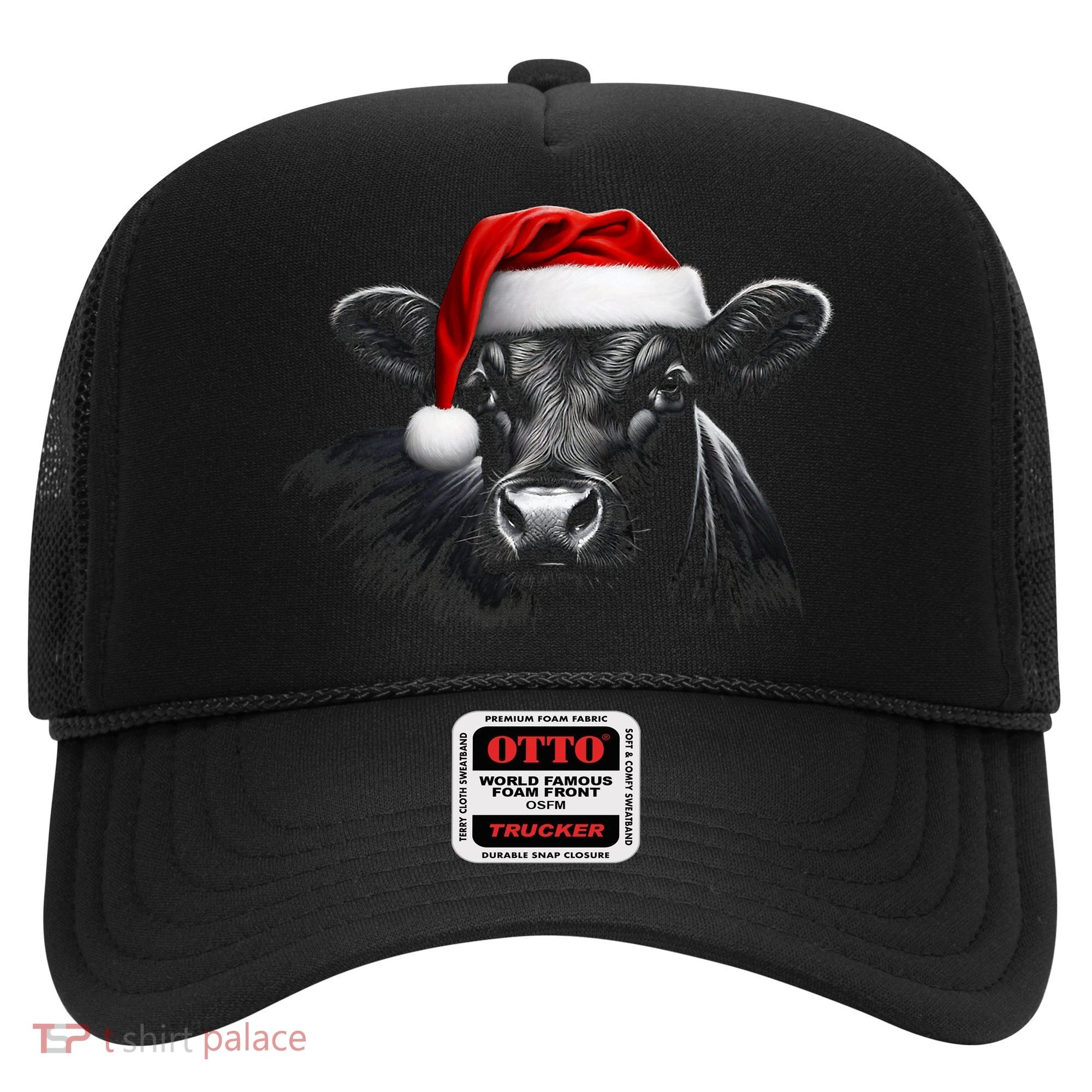 Angus Rancher Christmas Cow Santa Hat Black Hat