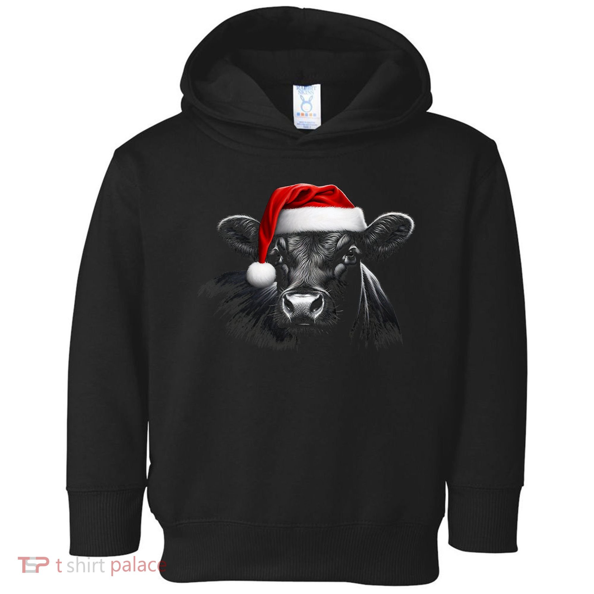 Angus Rancher Christmas Cow Santa Hat Black Toddler Hoodie
