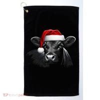 Angus Rancher Christmas Cow Santa Hat Black Golf Towel thumb 0