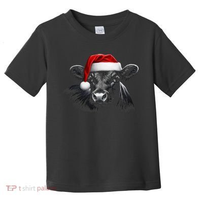 Angus Rancher Christmas Cow Santa Hat Black Toddler T-Shirt