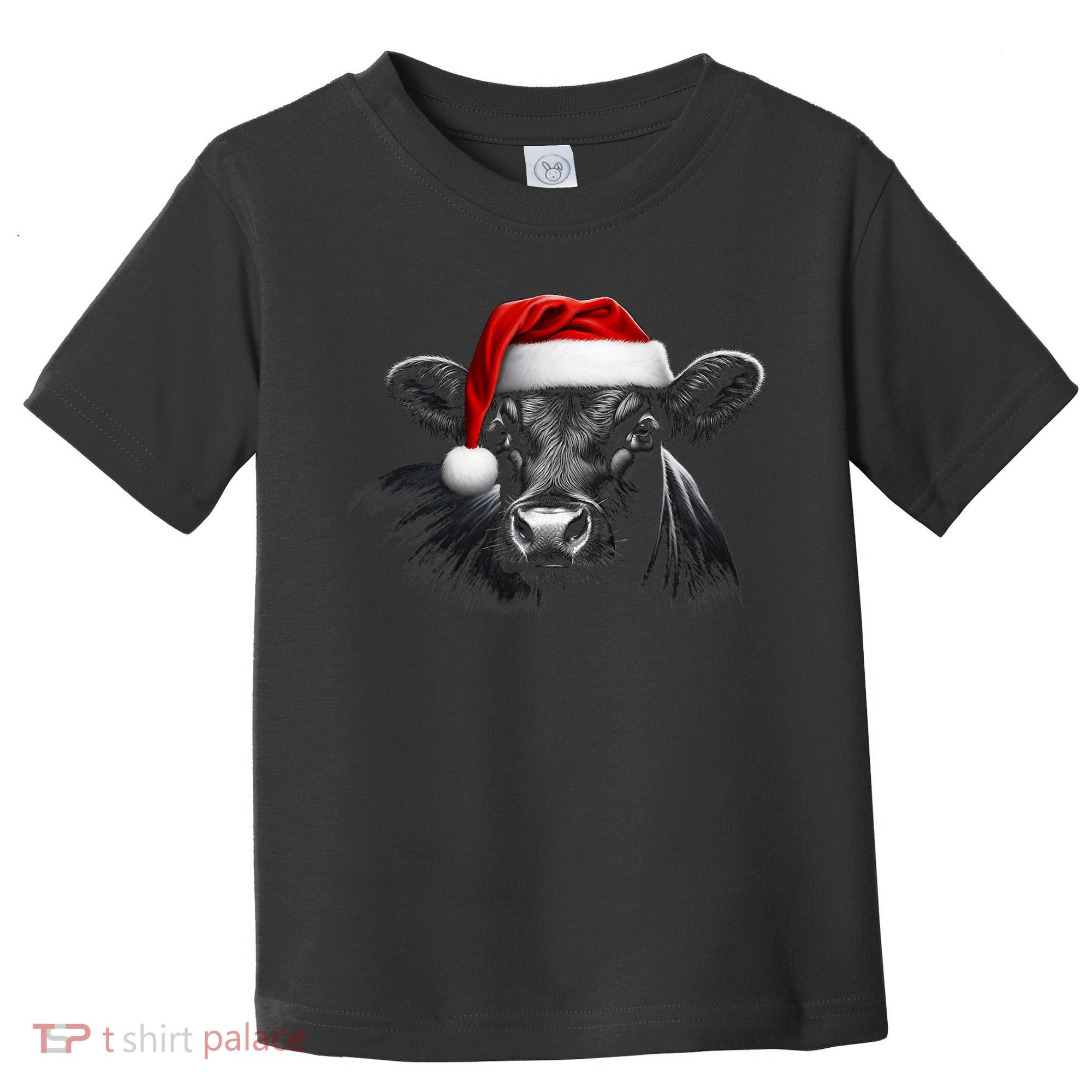 Angus Rancher Christmas Cow Santa Hat Black Toddler T-Shirt