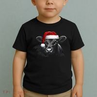 Angus Rancher Christmas Cow Santa Hat Black Toddler T-Shirt thumb 2