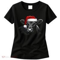 Angus Rancher Christmas Cow Santa Hat Black Women's T-Shirt thumb 0