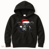 Angus Rancher Christmas Cow Santa Hat Black Kids Hoodie thumb 0