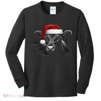 Angus Rancher Christmas Cow Santa Hat Black Kids Long Sleeve Shirt thumb 0