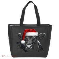 Angus Rancher Christmas Cow Santa Hat Black Tote Bag thumb 0