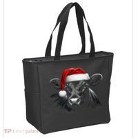 Angus Rancher Christmas Cow Santa Hat Black Tote Bag thumb 2