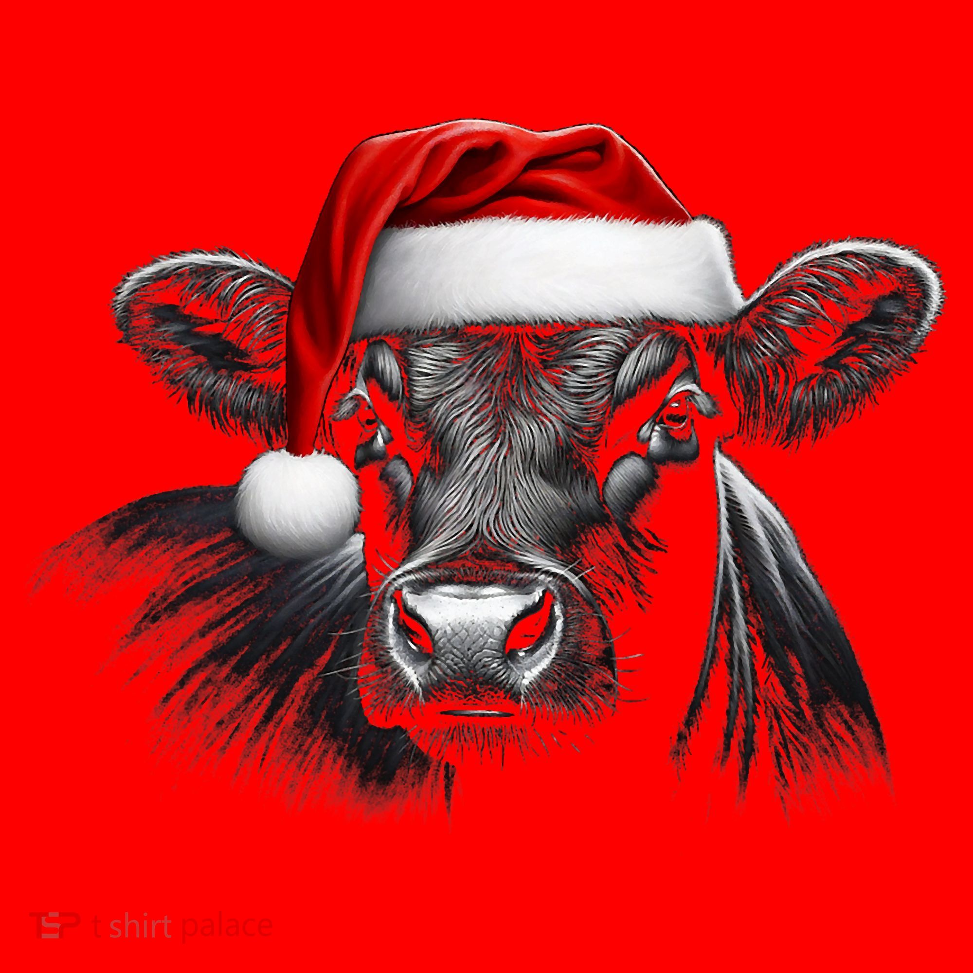 Angus Rancher Christmas Cow Santa Hat Black Santa Hat