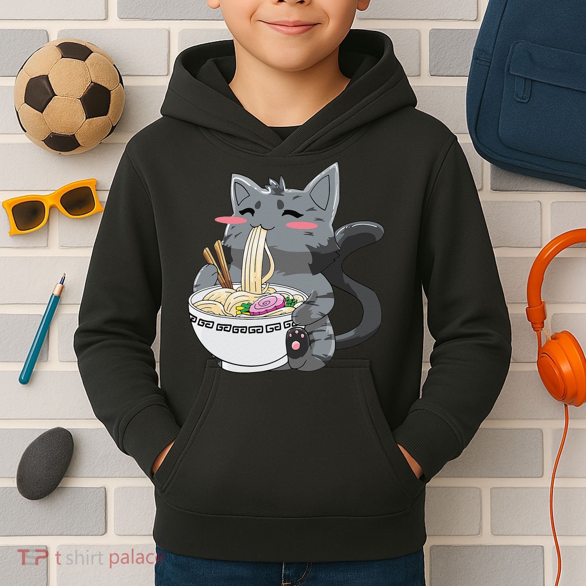 Anime Ramen Cat Kawaii Neko Gift Kids Hoodie