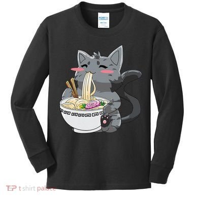 Anime Ramen Cat Kawaii Neko Gift Kids Long Sleeve Shirt