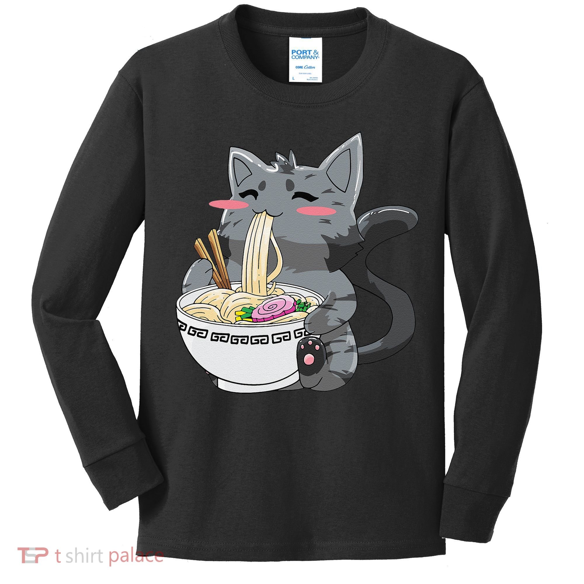 Anime Ramen Cat Kawaii Neko Gift Kids Long Sleeve Shirt
