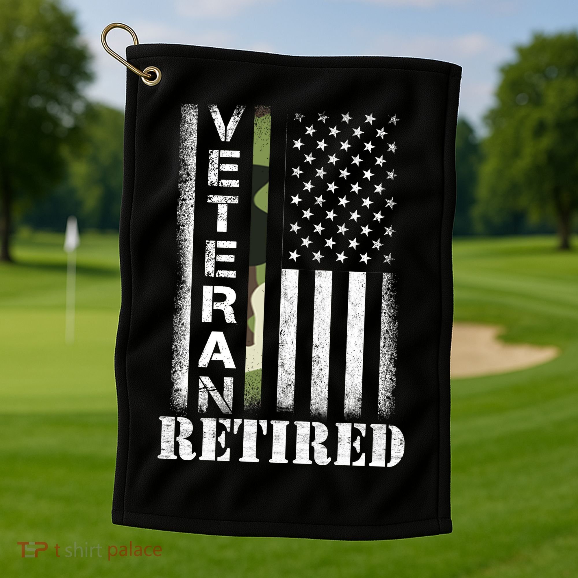 ARMY Retired Distressed American Flag Golf Towel