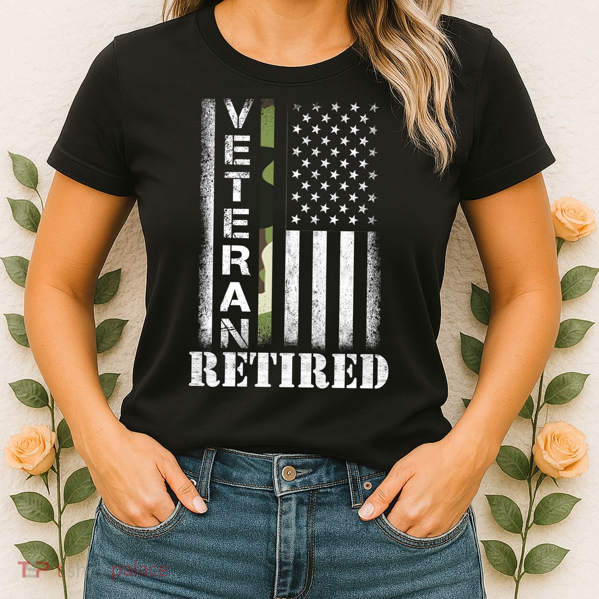 ARMY Retired Distressed American Flag Women's T-Shirt
