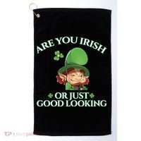 Are You Irish or Just Good Looking Leprechaun Golf Towel thumb 0