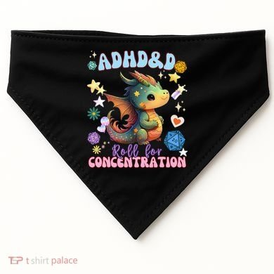 ADHD&D Roll For Concentration Cute Watercolor Dragon USA-Made Doggie Bandana