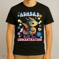 ADHD&D Roll For Concentration Cute Watercolor Dragon T-Shirt thumb 3