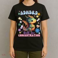 ADHD&D Roll For Concentration Cute Watercolor Dragon T-Shirt thumb 4