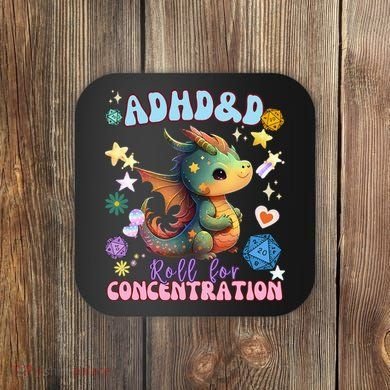 ADHD&D Roll For Concentration Cute Watercolor Dragon Coaster