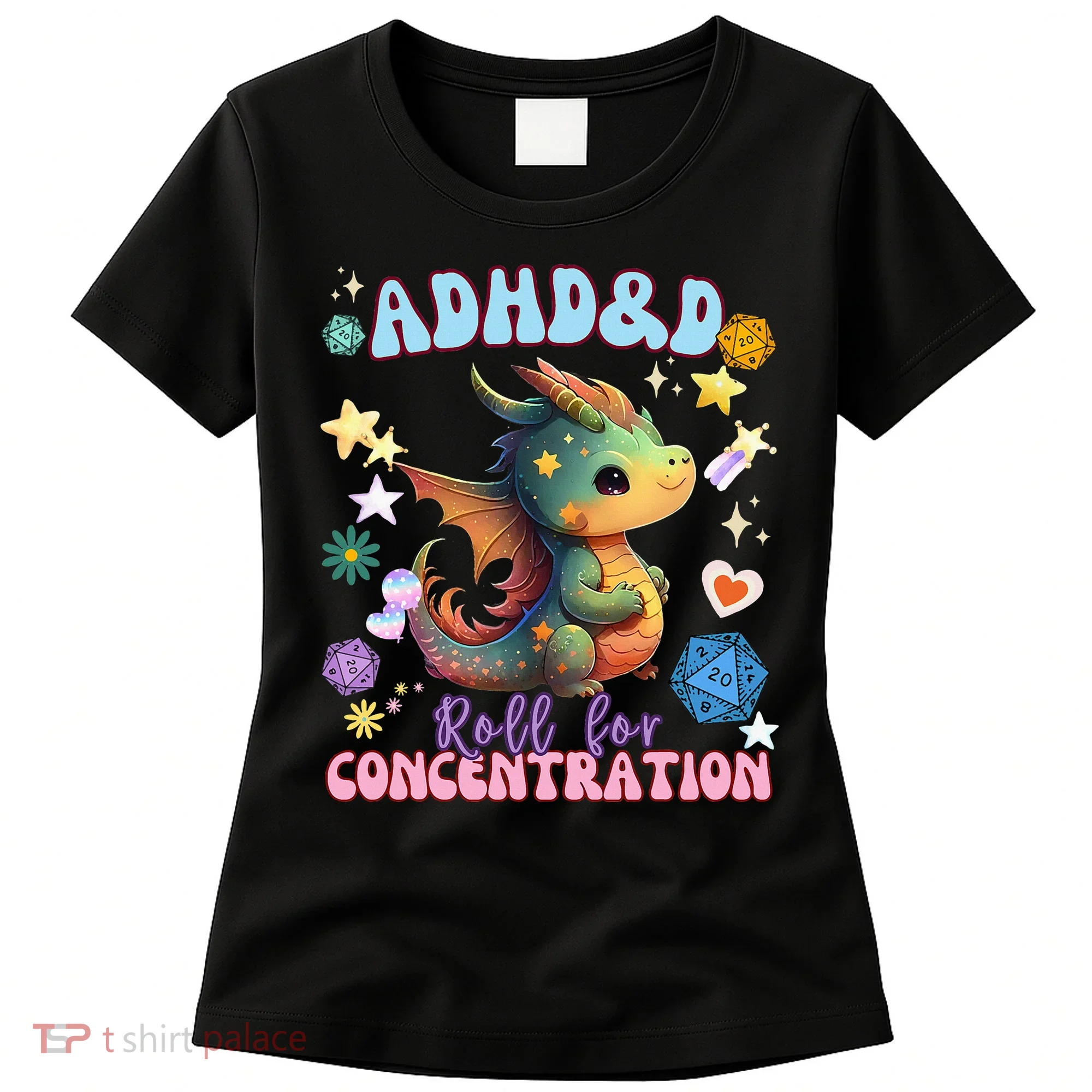 ADHD&D Roll For Concentration Cute Watercolor Dragon Women's T-Shirt