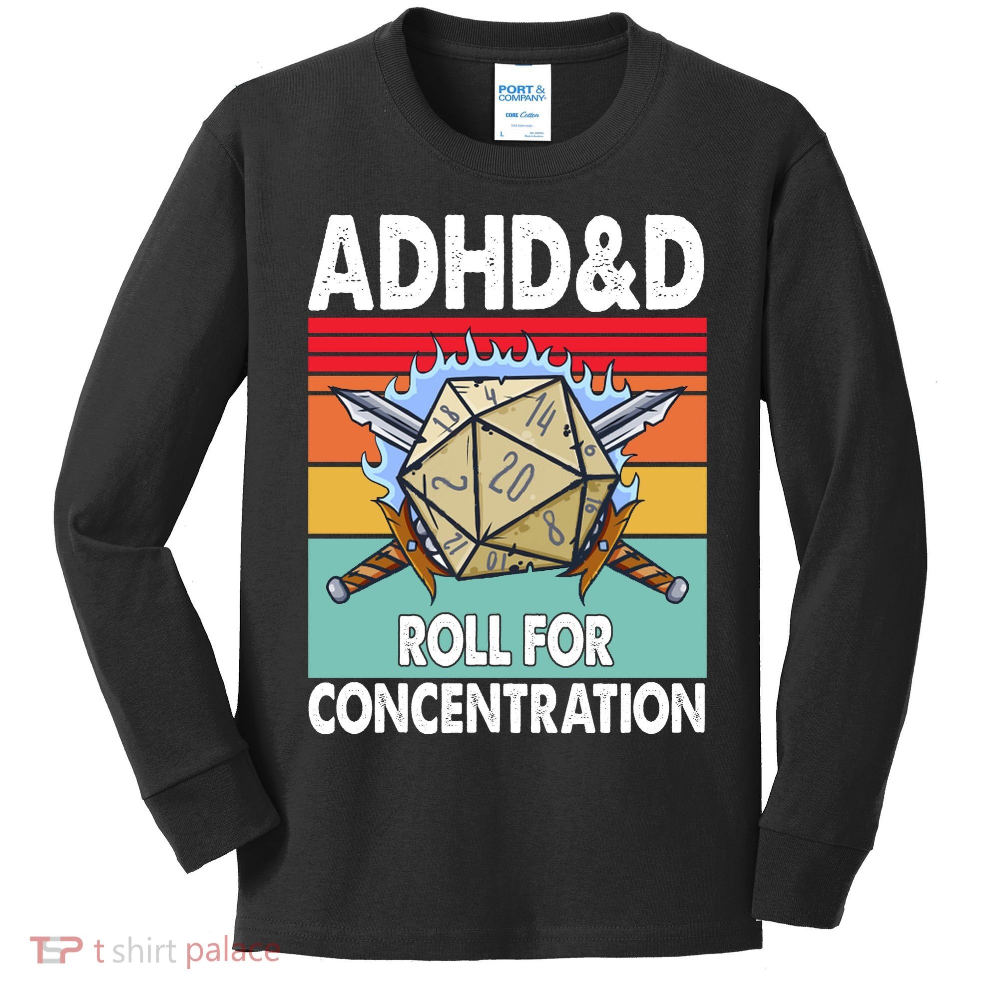 Adhd Roll For Concentration Funny Gamer Kids Long Sleeve Shirt