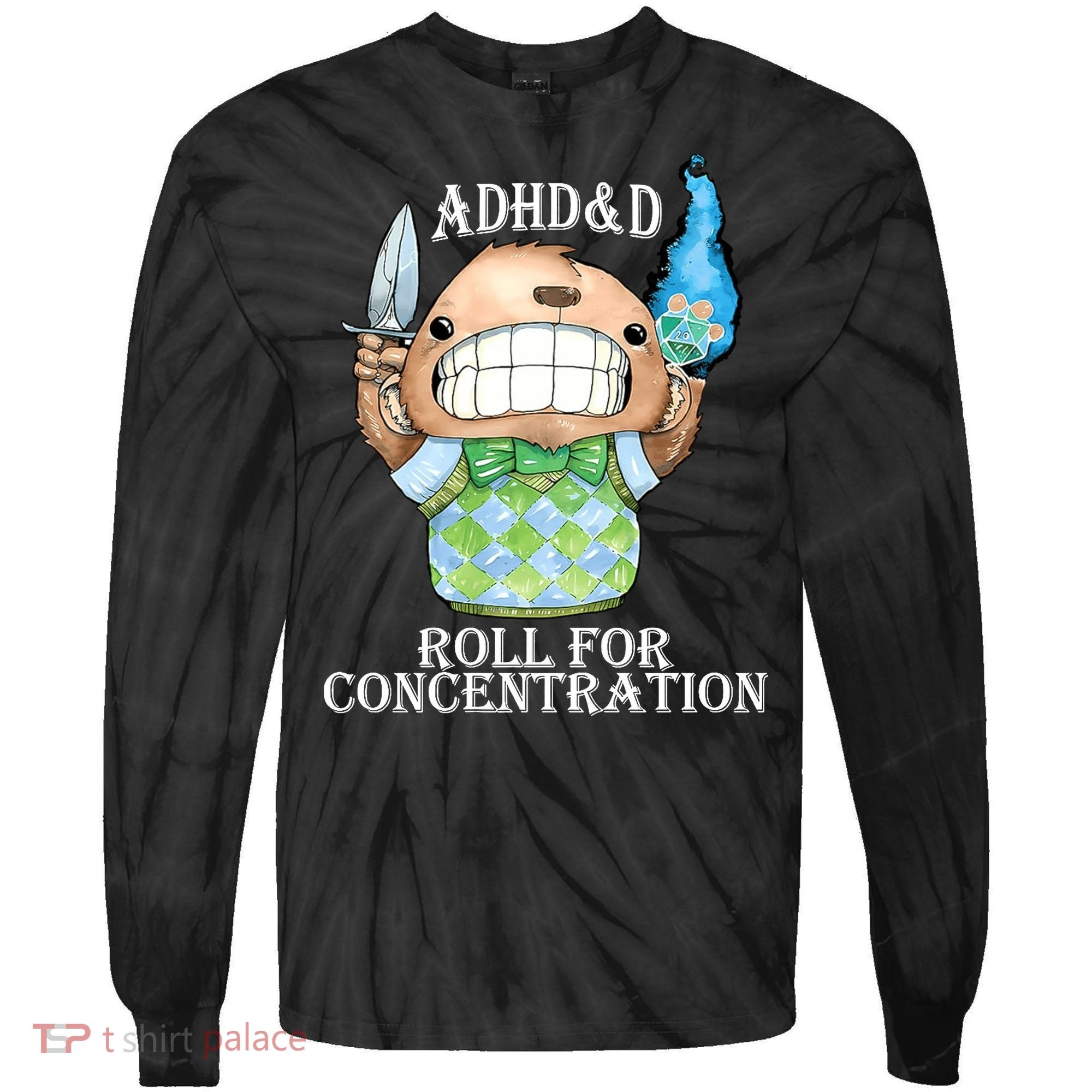 Adhd&D Roll For Concentration Funny Tie-Dye Long Sleeve Shirt