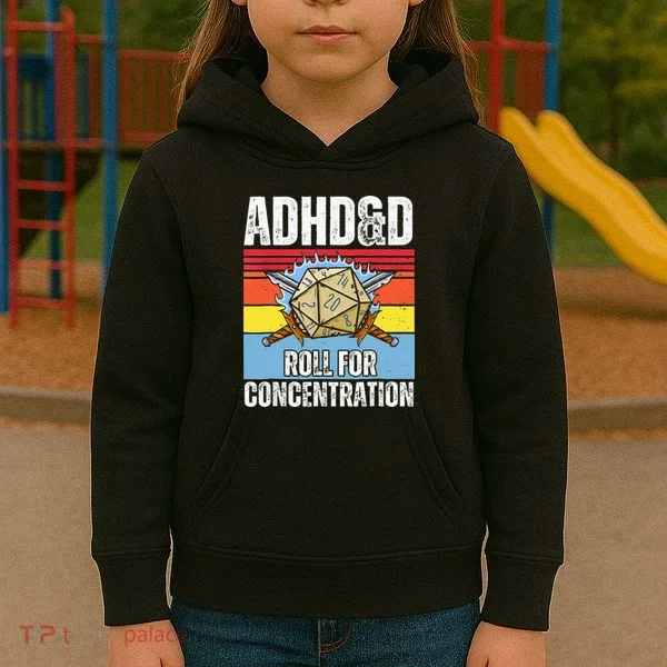 Adhd&D Roll For Concentration Funny Gamer Kids Hoodie