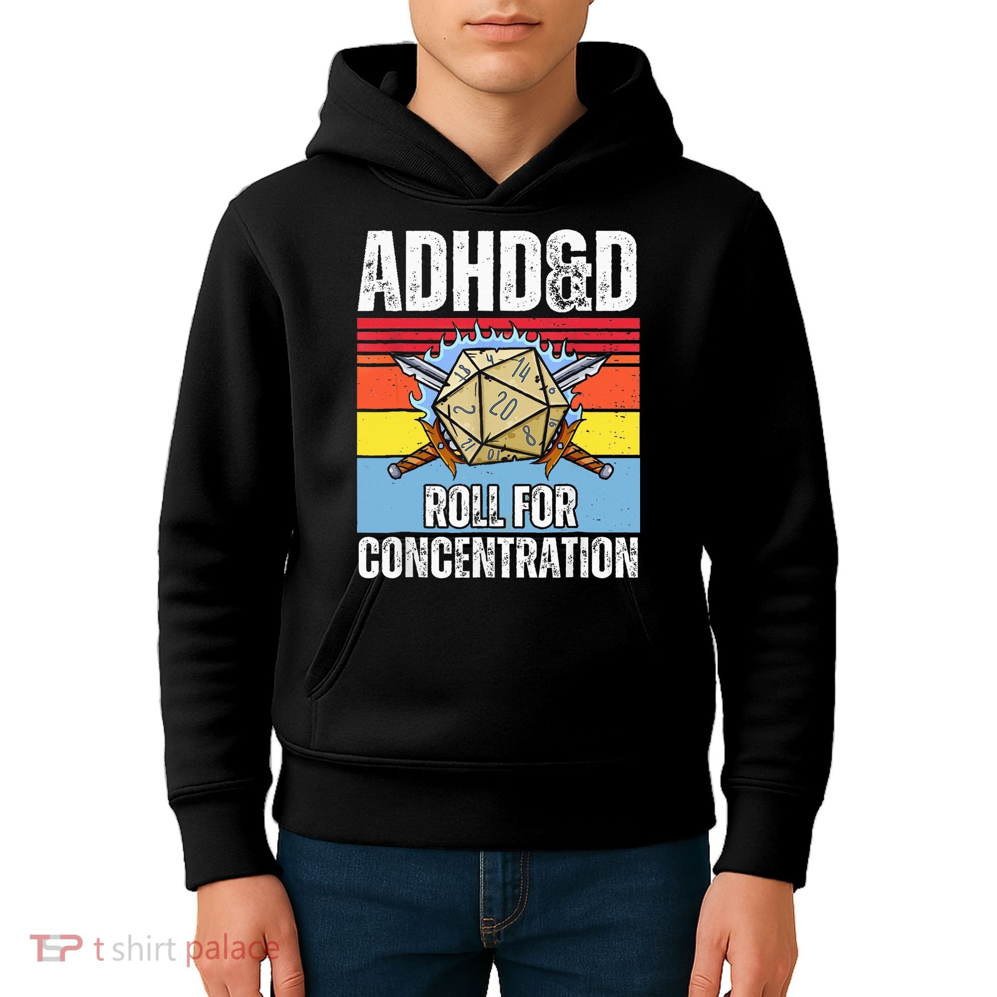 Adhd&D Roll For Concentration Funny Gamer Kids Hoodie