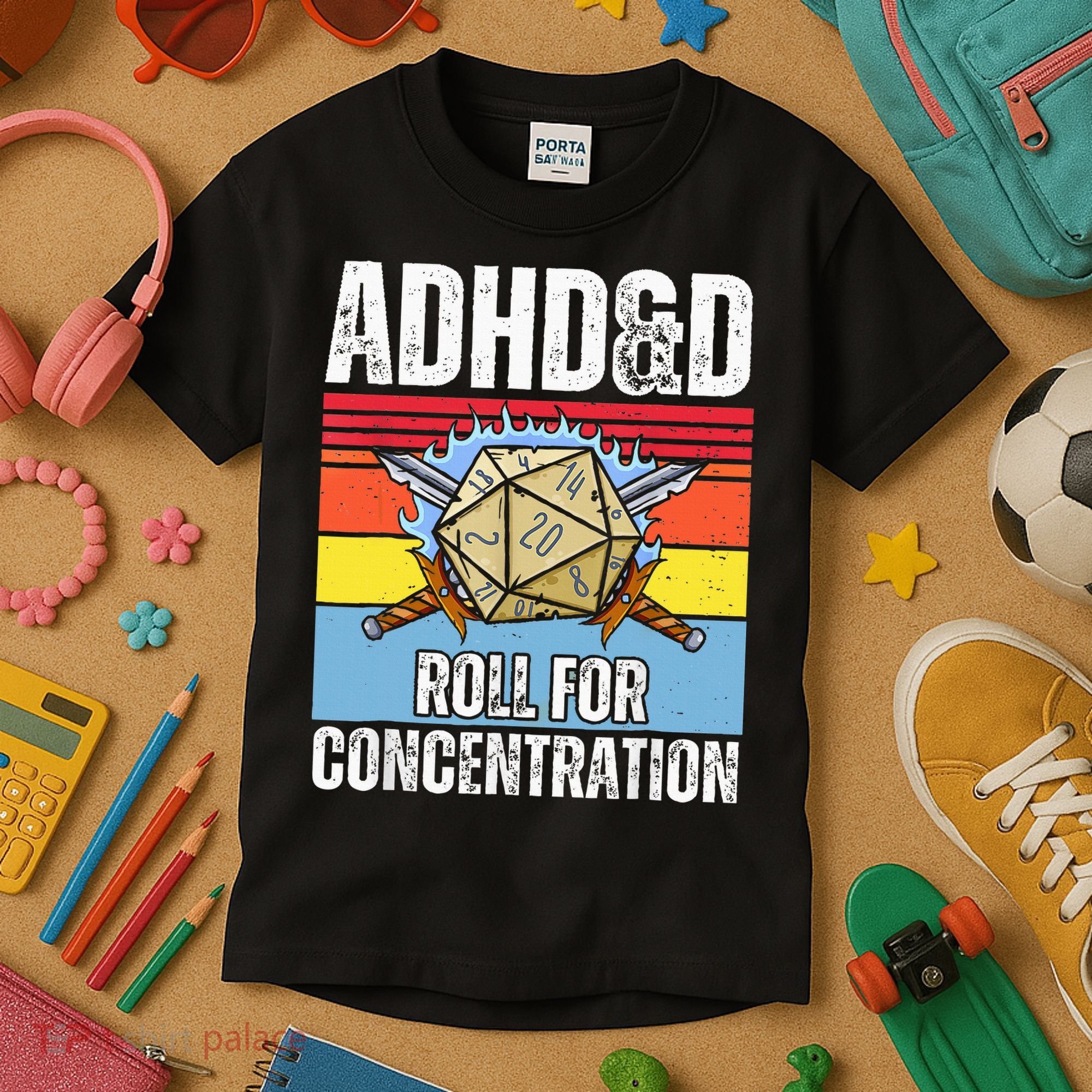 Adhd&D Roll For Concentration Funny Gamer Kids T-Shirt