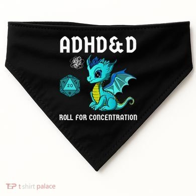 ADHD&D Roll For Concentration Cute Dragon  USA-Made Doggie Bandana