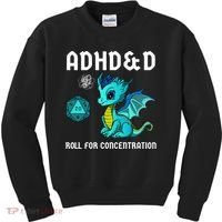 ADHD&D Roll For Concentration Cute Dragon  Kids Sweatshirt thumb 0
