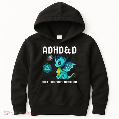 ADHD&D Roll For Concentration Cute Dragon  Kids Hoodie