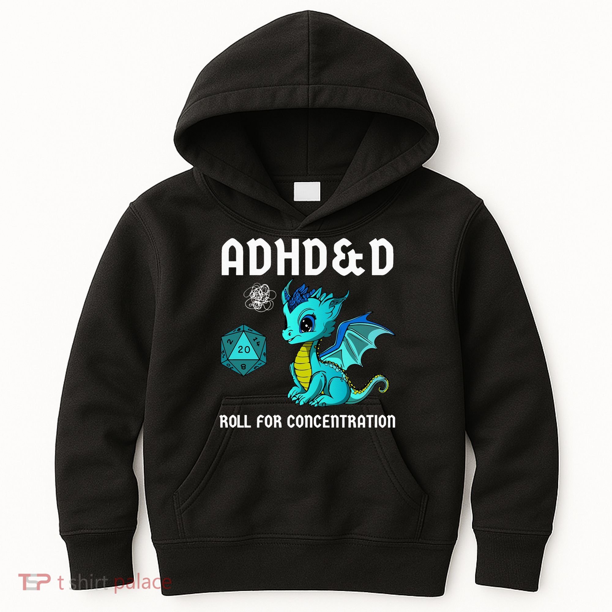 ADHD&D Roll For Concentration Cute Dragon  Kids Hoodie