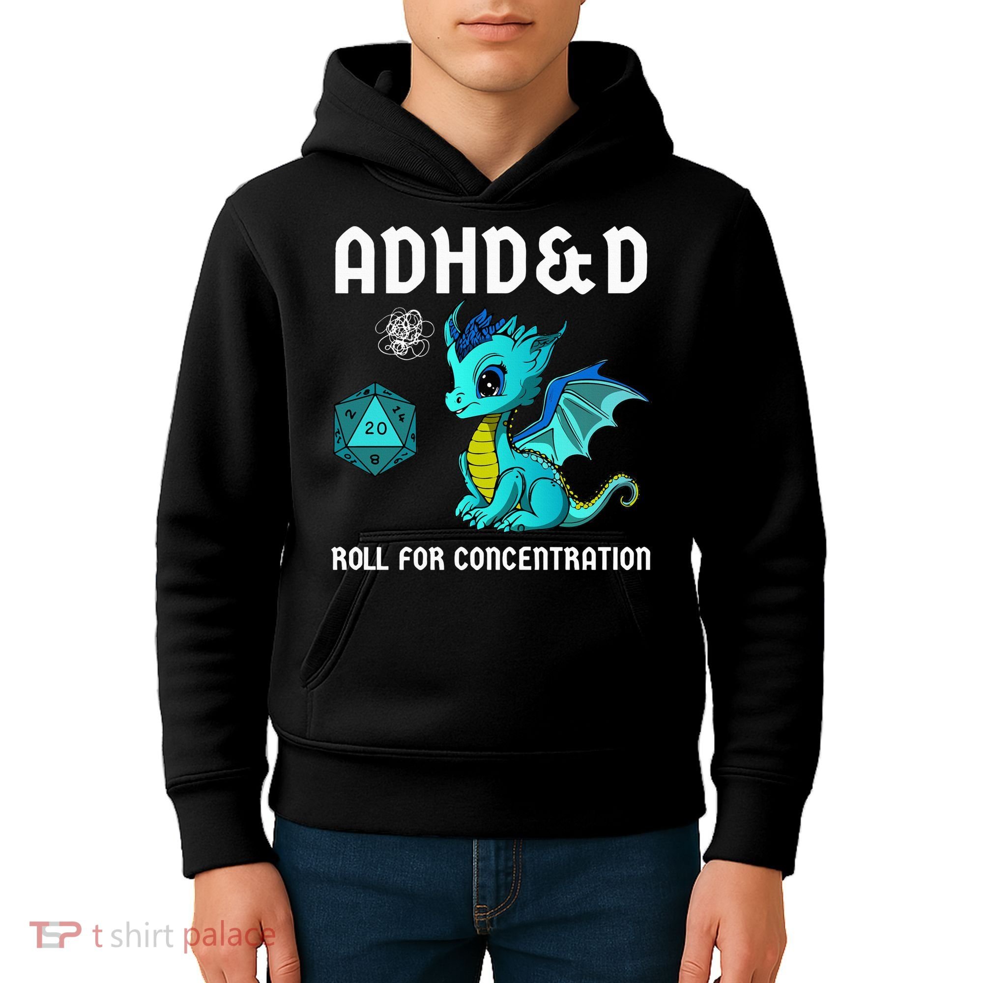 ADHD&D Roll For Concentration Cute Dragon  Kids Hoodie