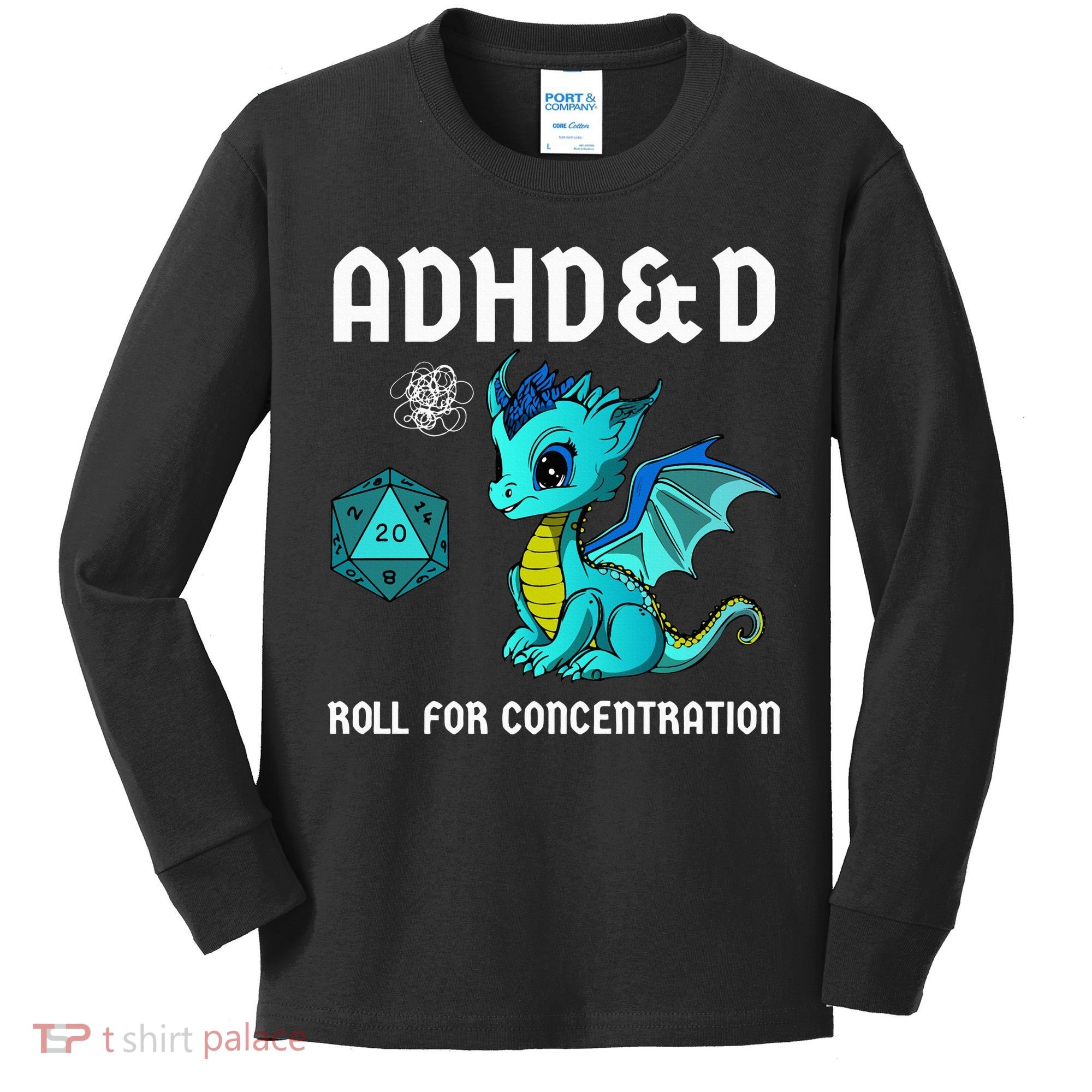 ADHD&D Roll For Concentration Cute Dragon  Kids Long Sleeve Shirt