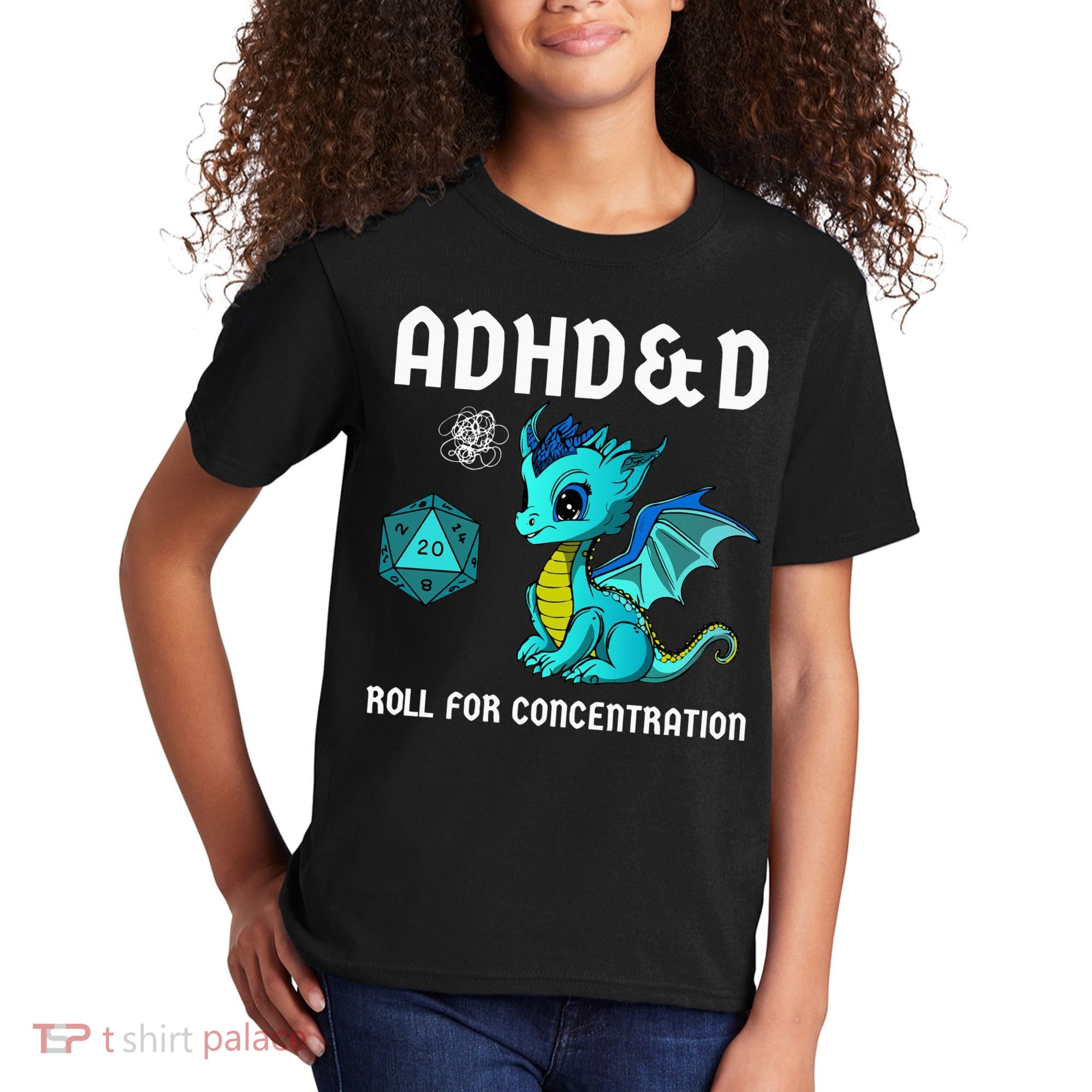 ADHD&D Roll For Concentration Cute Dragon  Kids T-Shirt