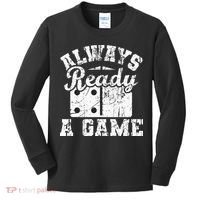 Always Ready For A Game Dominoes Lover Domino Player Kids Long Sleeve Shirt thumb 0