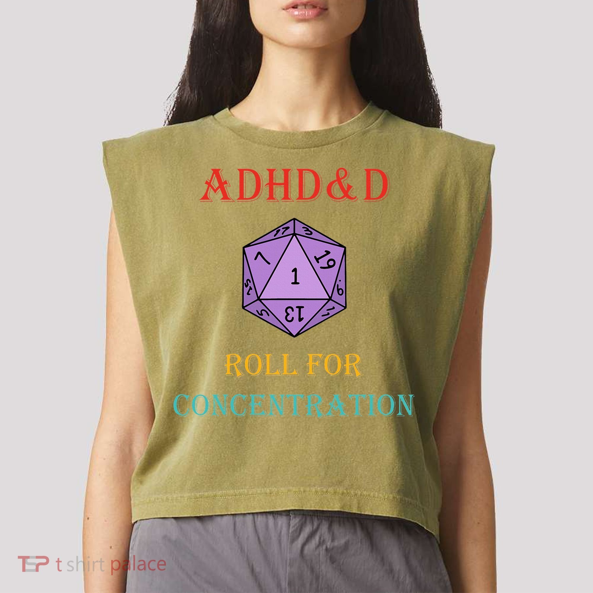 Adhd&D Roll For Concentration Garment-Dyed Women's Muscle Tee