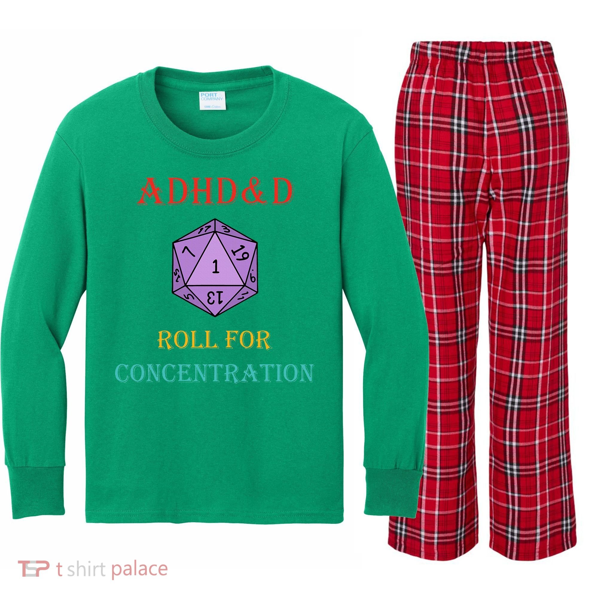 Adhd&D Roll For Concentration Kids Long Sleeve Plaid Pajama Set