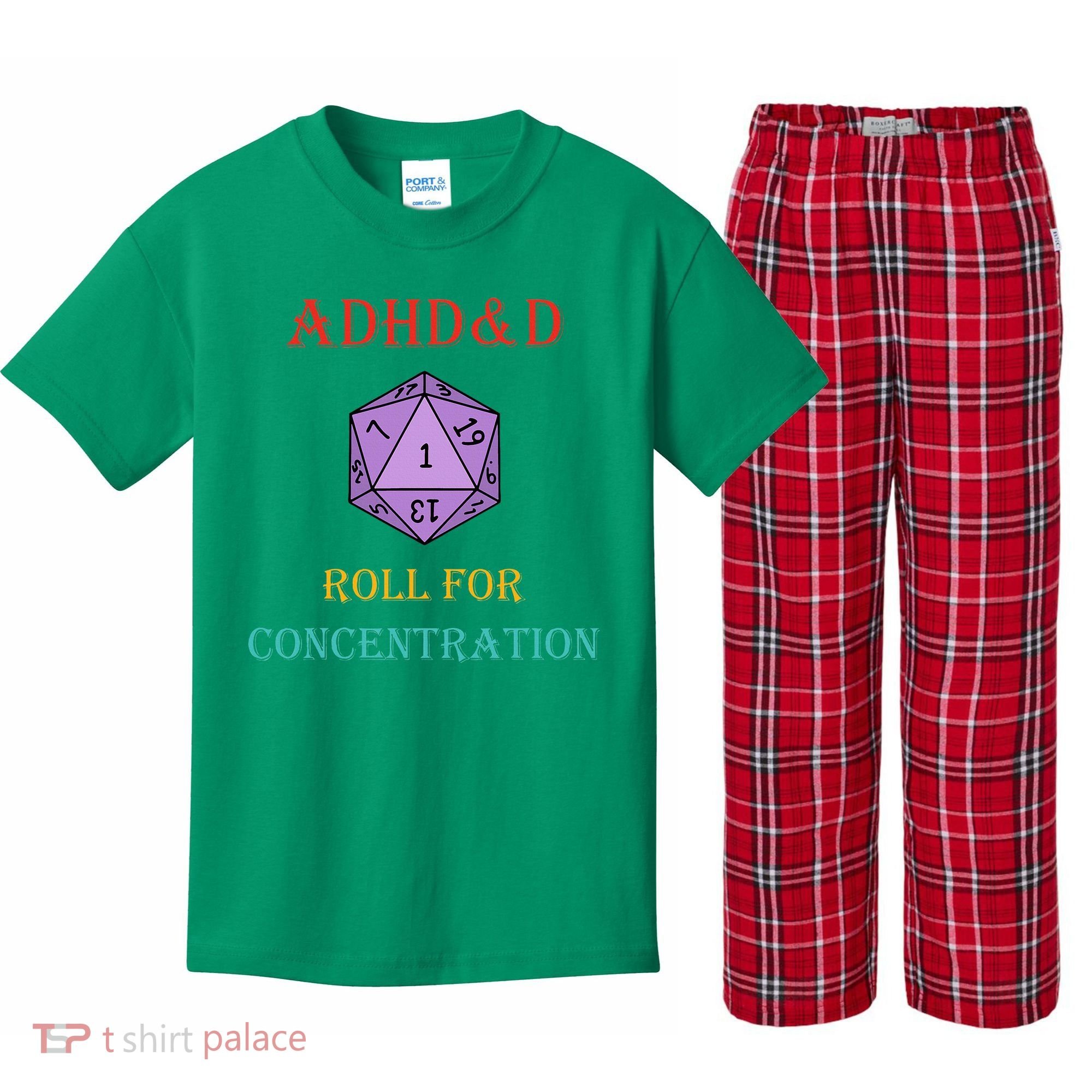 Adhd&D Roll For Concentration Kids Plaid Pajama Set