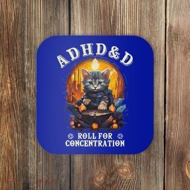 Adhd&D Roll For Concentration Cat Role Playing Game Coaster