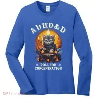 Adhd&D Roll For Concentration Cat Role Playing Game Women's Long Sleeve Shirt thumb 0