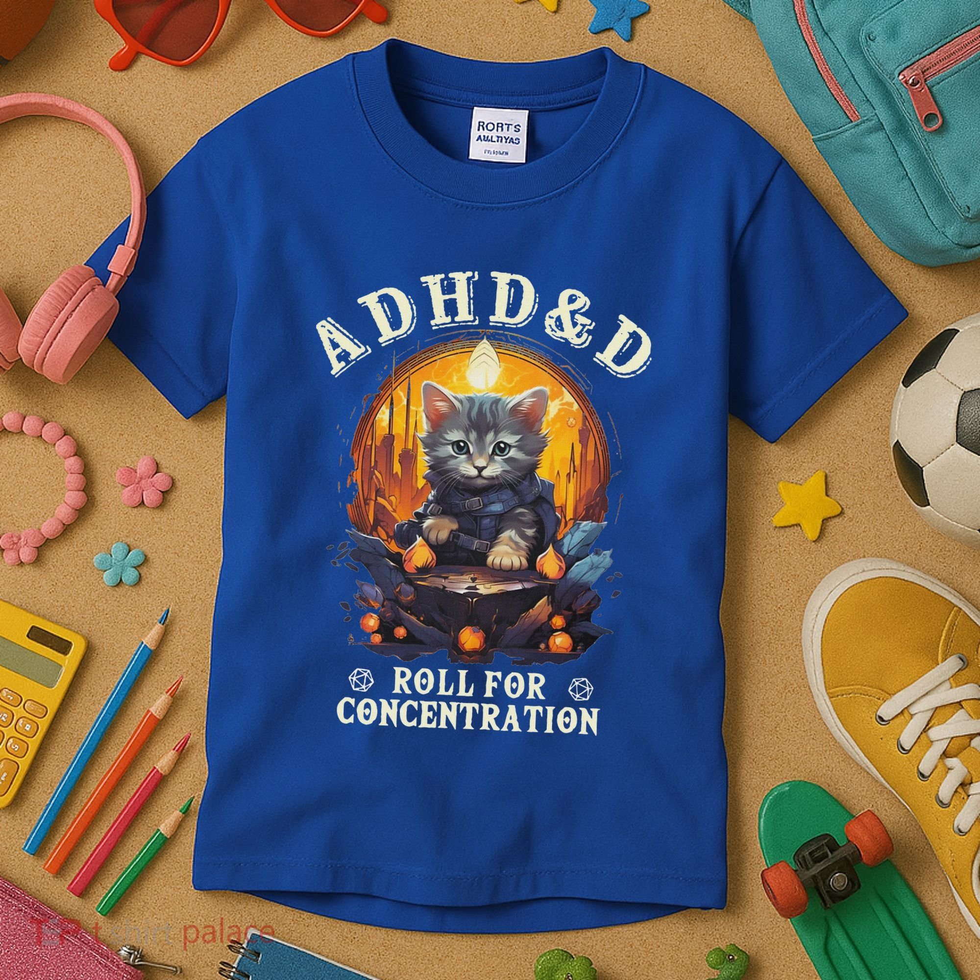 Adhd&D Roll For Concentration Cat Role Playing Game Kids T-Shirt