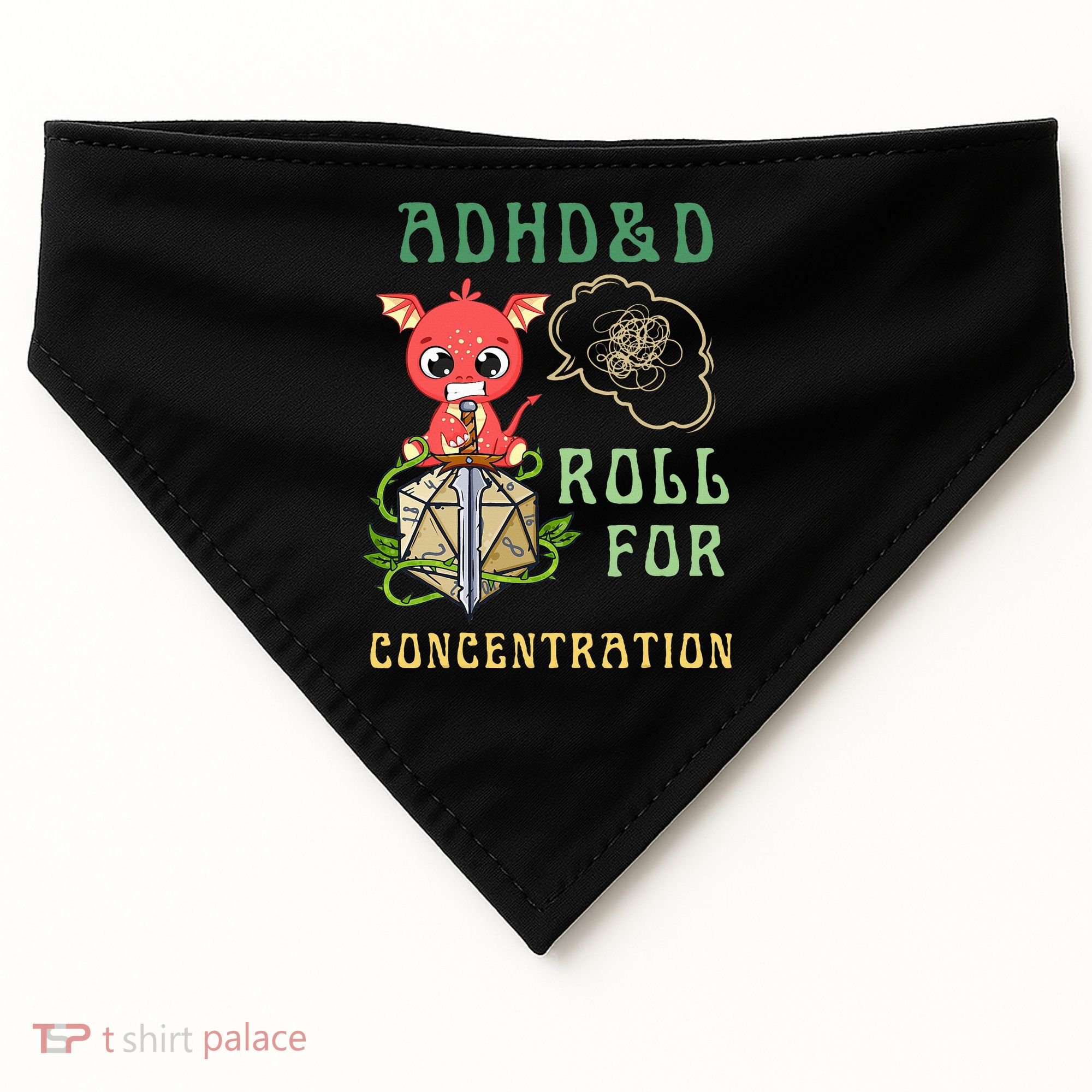 Adhd&D Roll For Concentration Funny Quote Gamer Apparel USA-Made Doggie Bandana