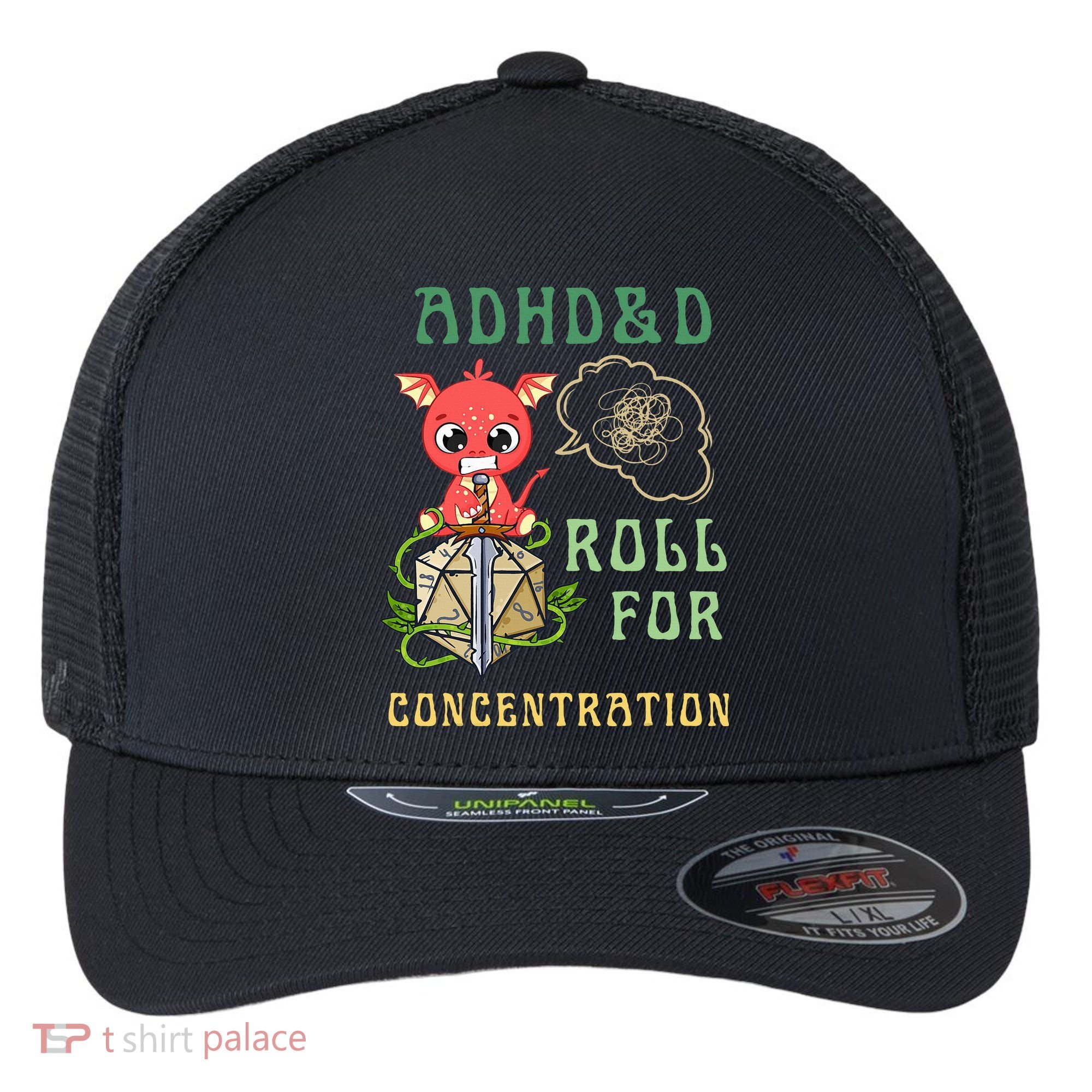 Adhd&D Roll For Concentration Funny Quote Gamer Apparel Flexfit Unipanel Trucker Cap